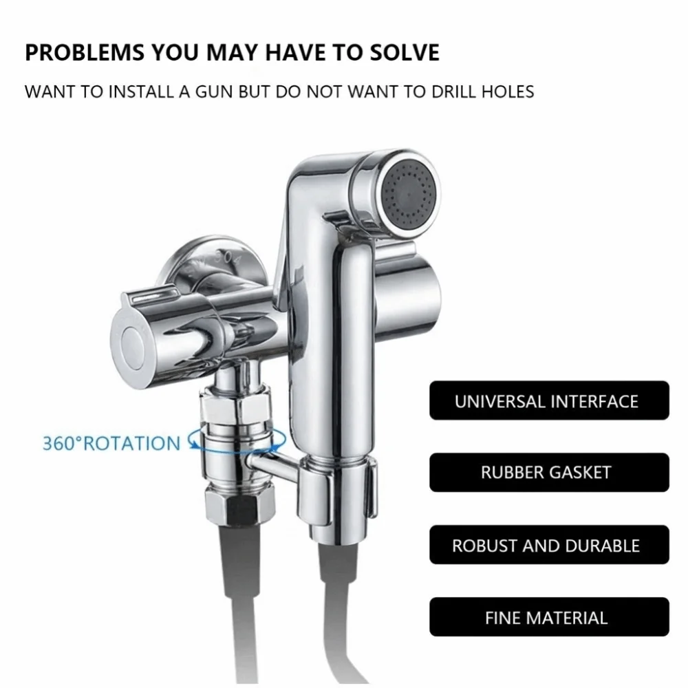 Solid Brass Bidet Sprayer Holder 360° Rotatable No-Drill Design Mixer Valve Rust Resistance Easy Installation Shower Accessories