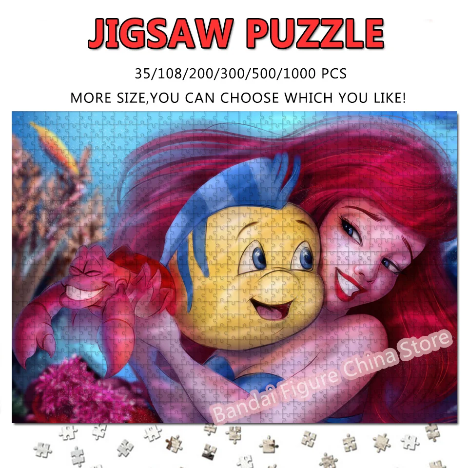 

Пазлы с принтом принцессы Диснея, Ариэль и вольєр, мультяшные аниме-фильмы, 108/200/300/500/1000 шт., пазлы, распаковывающие игрушки