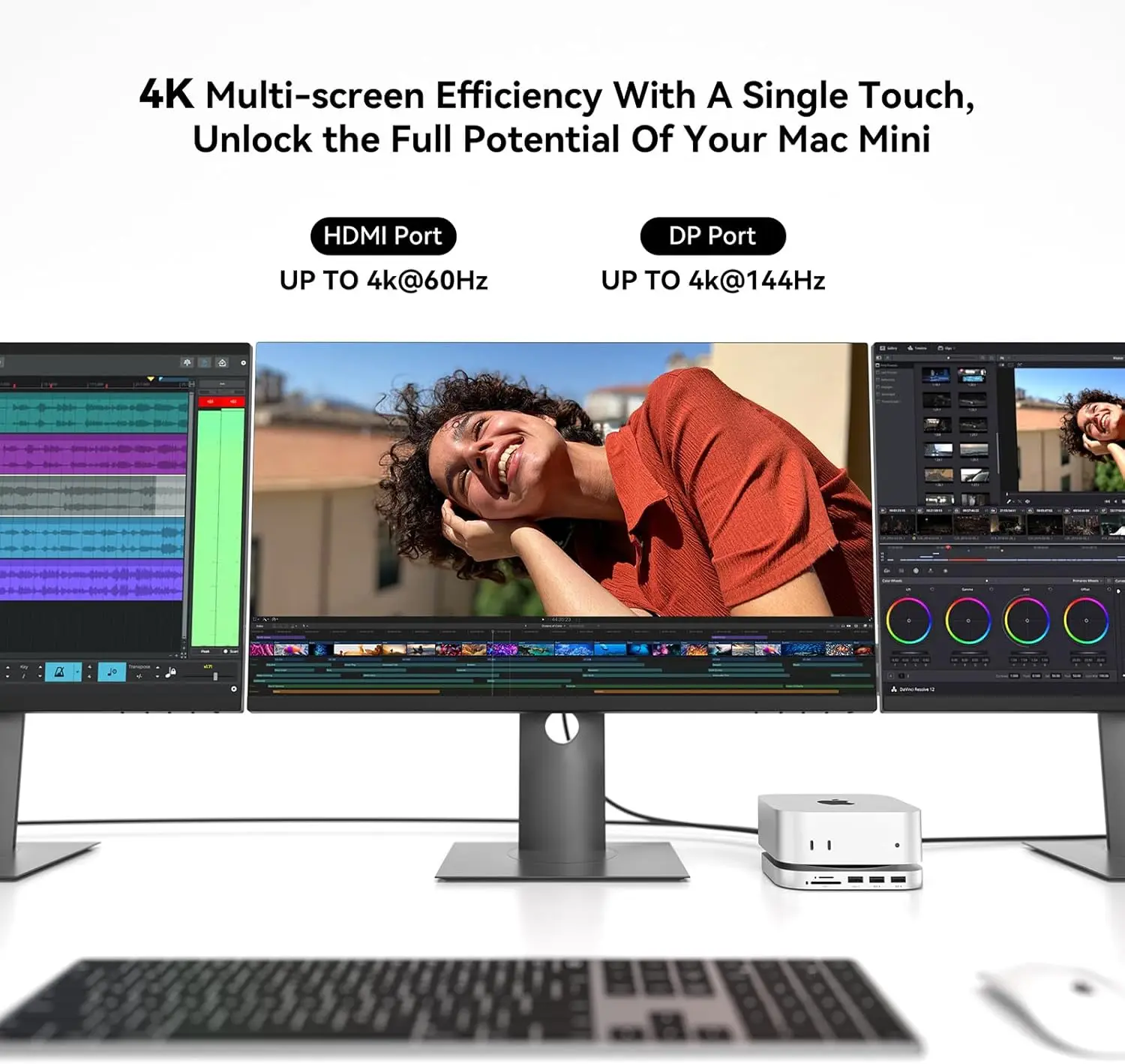 Minisopuru iExpandMate MINI4MAX Mac mini M4 HUB مع 4K HDMI / 4K DP محطة إرساء ثلاثية العرض لجهاز Mac mini M4/M4 Pro 2024