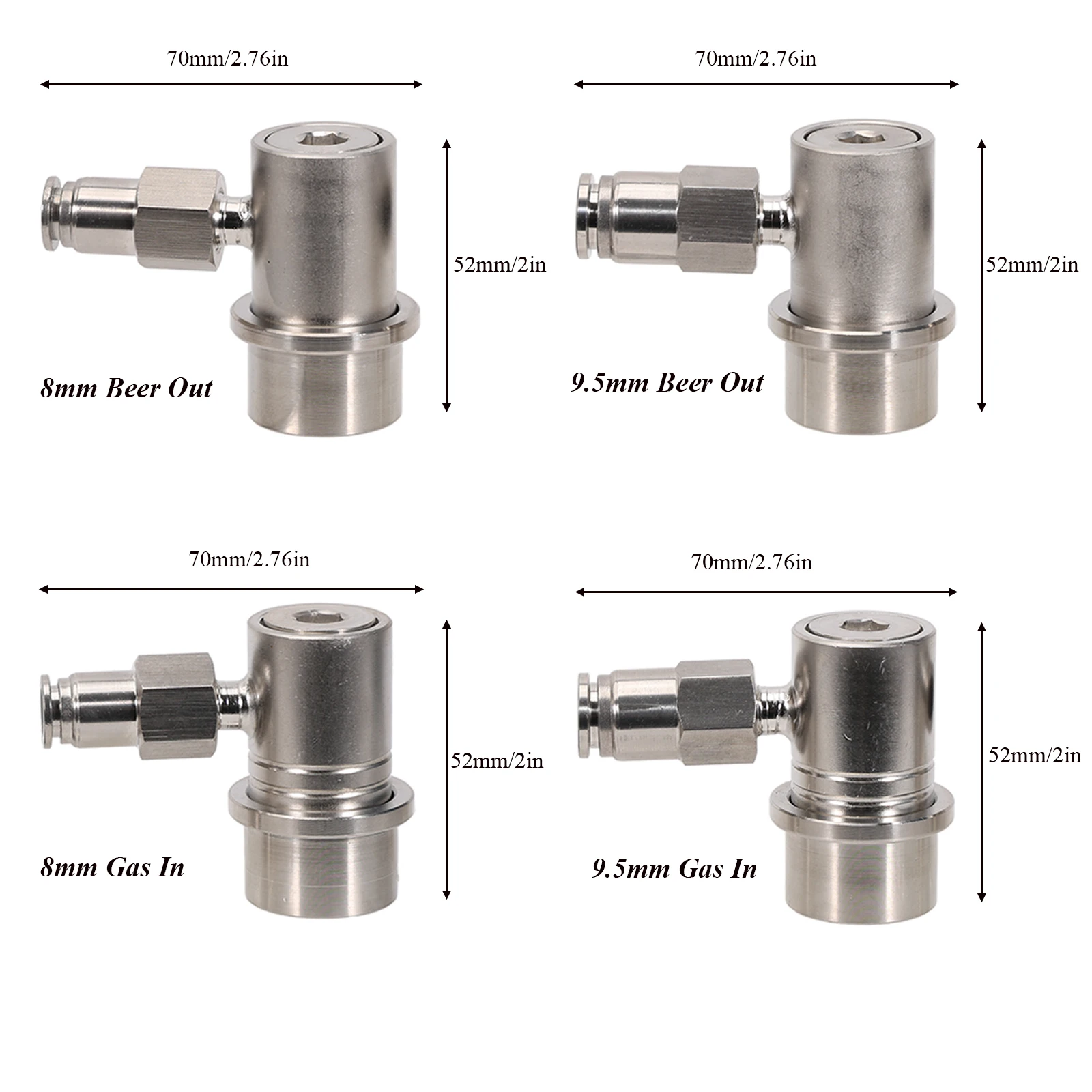 All Stainless Heavy Duty 8/9.5mm Ball Lock Corny Keg Disconnect Liquid Gas 1/4