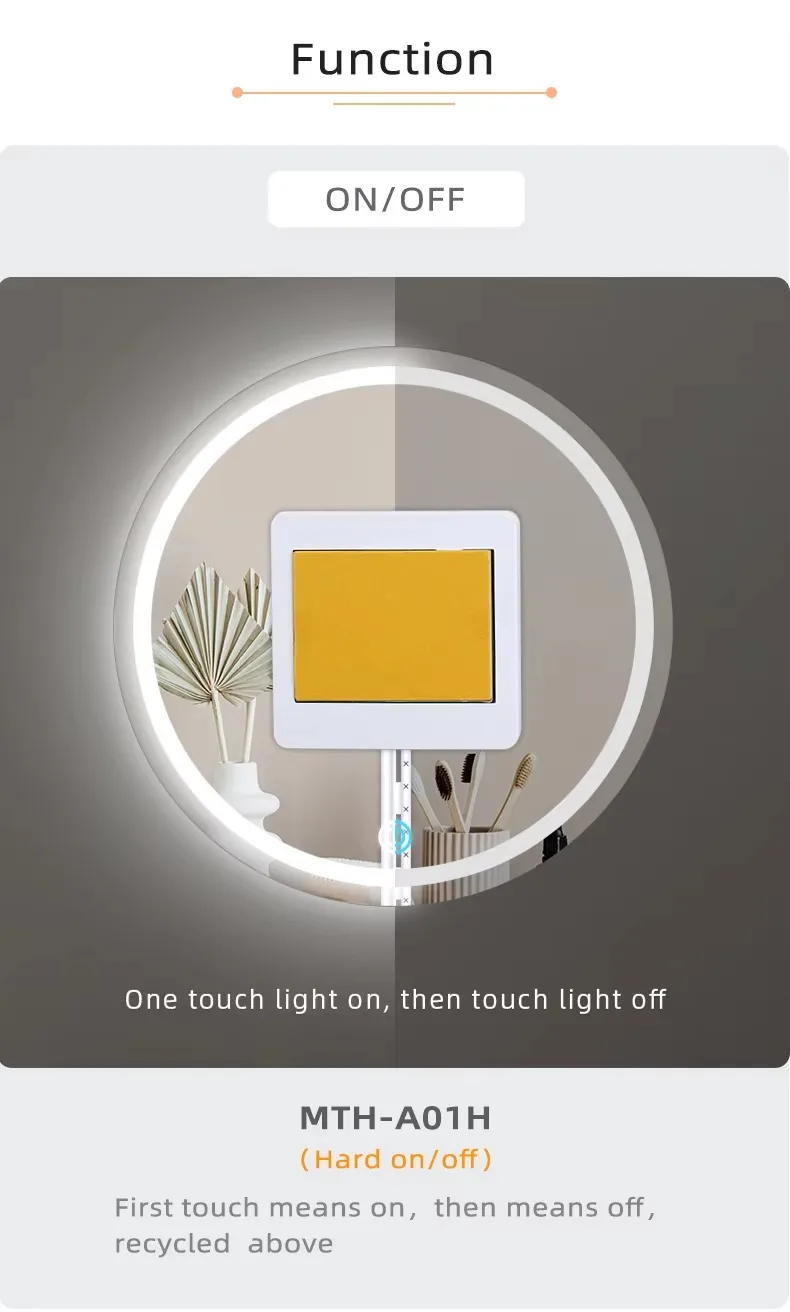Berührungsschalter zur Steuerung von LED-Leuchten mit 110-220V Wechselstrom oder Entnebelungspads für Badezimmerspiegel, geeignet für Hotel- und Heimspiegel. – Detail 6