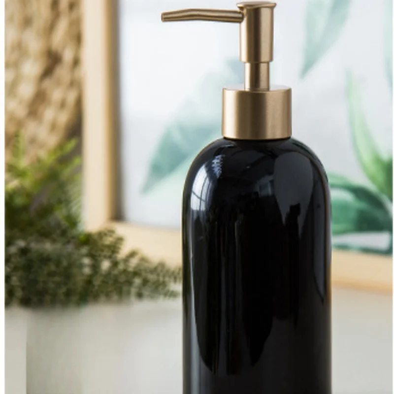 Fashionable Ceramic Soap Dispenser, Stainless Steel Gold Press Pump Refillable Hand Soap Bottle Suitable for Kitchen and Bathroo