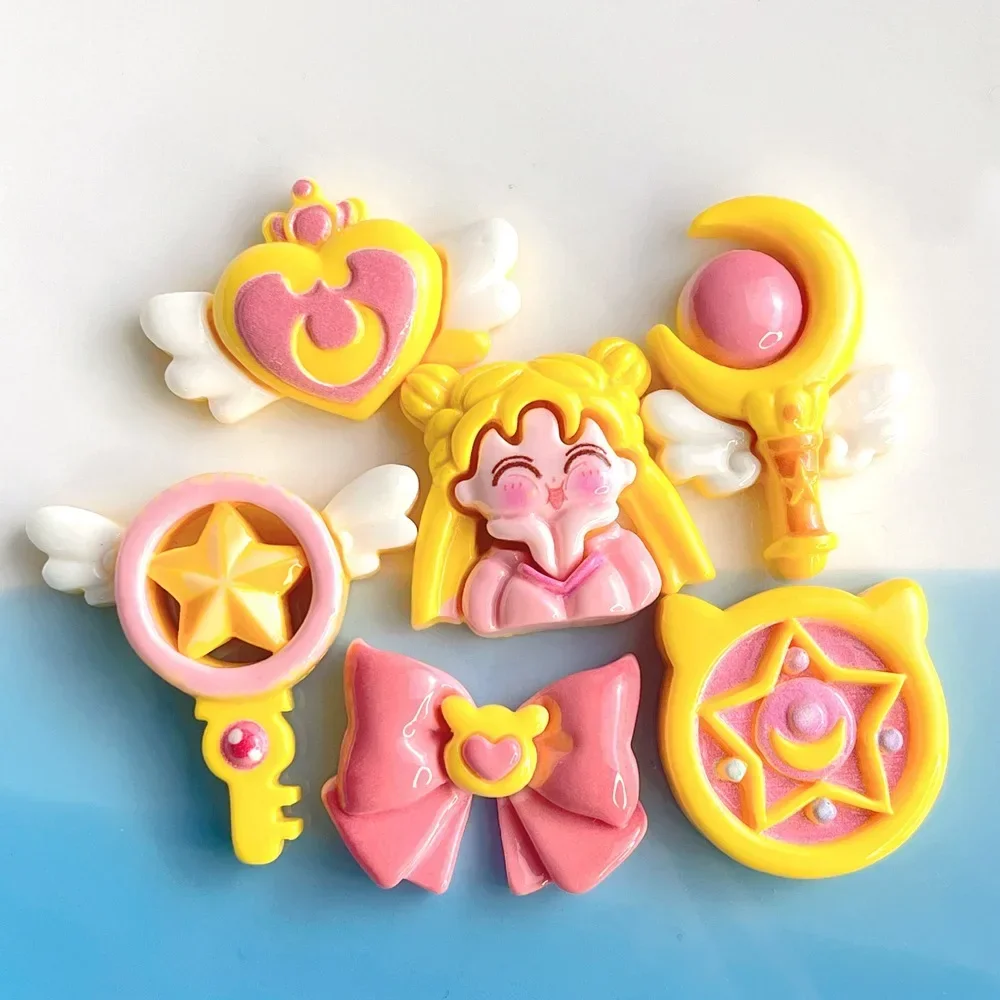 5pcs Cartoon Bright Face Beauty Girl Cartoon Figure Miniature Diy Crafts Supplies Bandai Sailor Moon Resin Flatback Cabochons