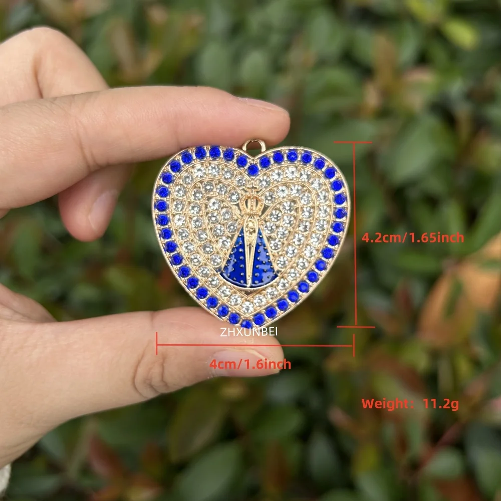 1PC Our Lady Of Aparecida Patroness Of Brazil Rhinestone Heart Pendant Nossa Senhora Accessories Charms for Necklace Keychain