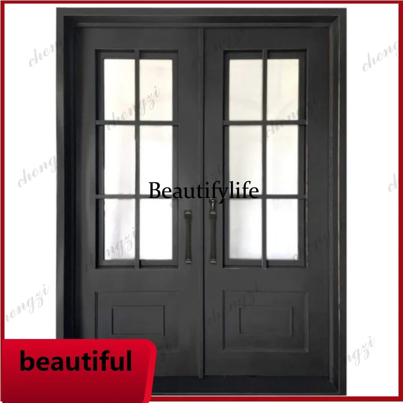 F181 Customization Cheap Price High Quality Arched Wrought Iron Entry Doors American Steel Glass Door