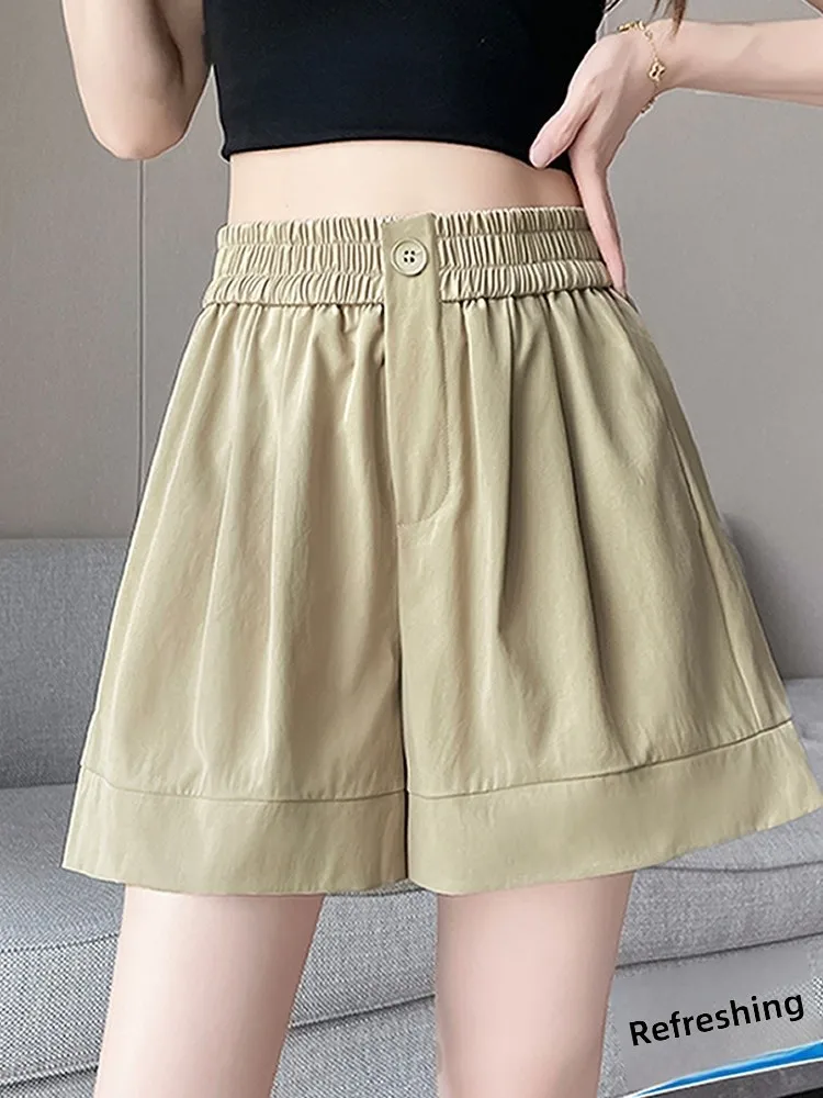 

Qui Dry Spor Свободный крой с высокой талией Летние тонкие широкие брюки из ледяного шелка Женские повседневные брюки Street Sle Свободные удобные