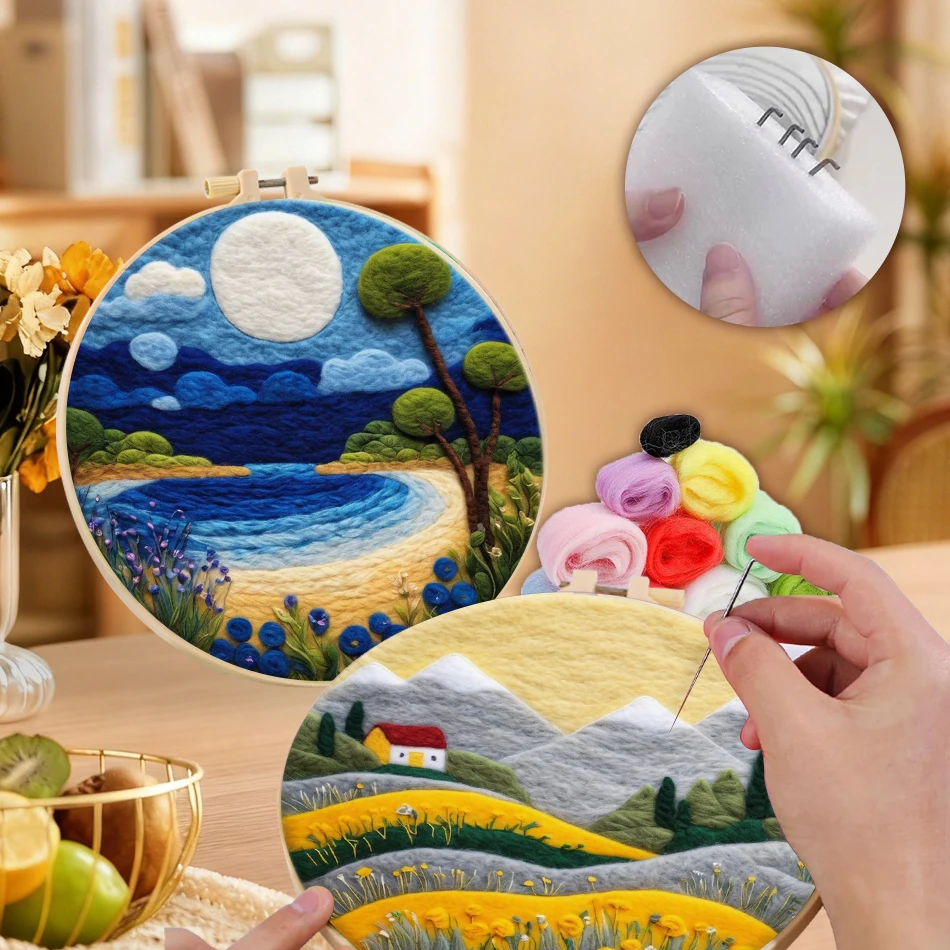 

GATYZTORY Wool Felting Kit Diy Creative Making Wool Felt Kit Scenery Landscape Embroidery Frame Needle Felt Beginner Kit Stitch