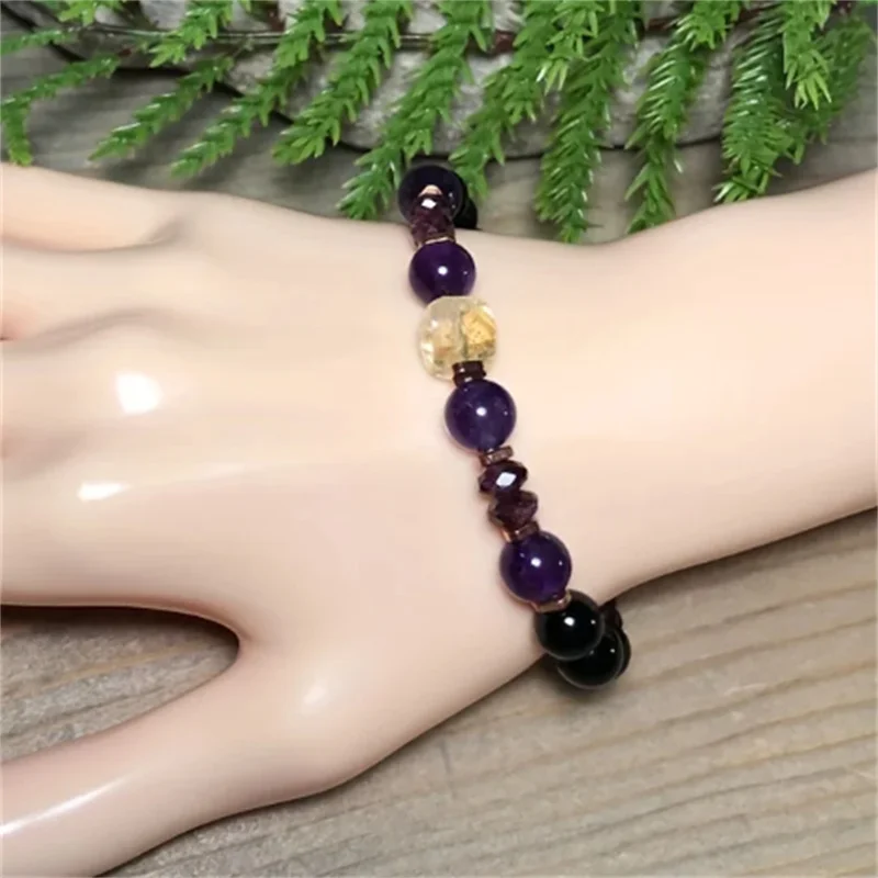 Bracelets de protection et d'empathie en Citrine, Grenat, Tourmaline noire et Améthyste, pour la prospérité, la guérison et le soulagement du stress