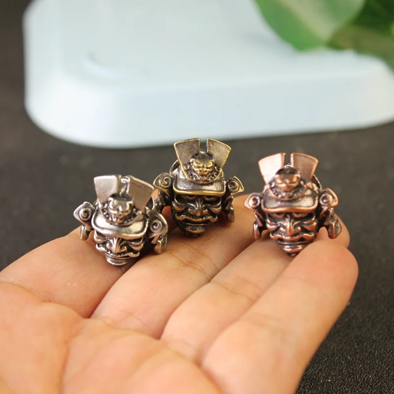 Brass Japanese Samurai General Helmet Handmade Knife Beads Paracord Woven Rope Lanyard Pendants DIY Accessories Outdoor Tool EDC view 3