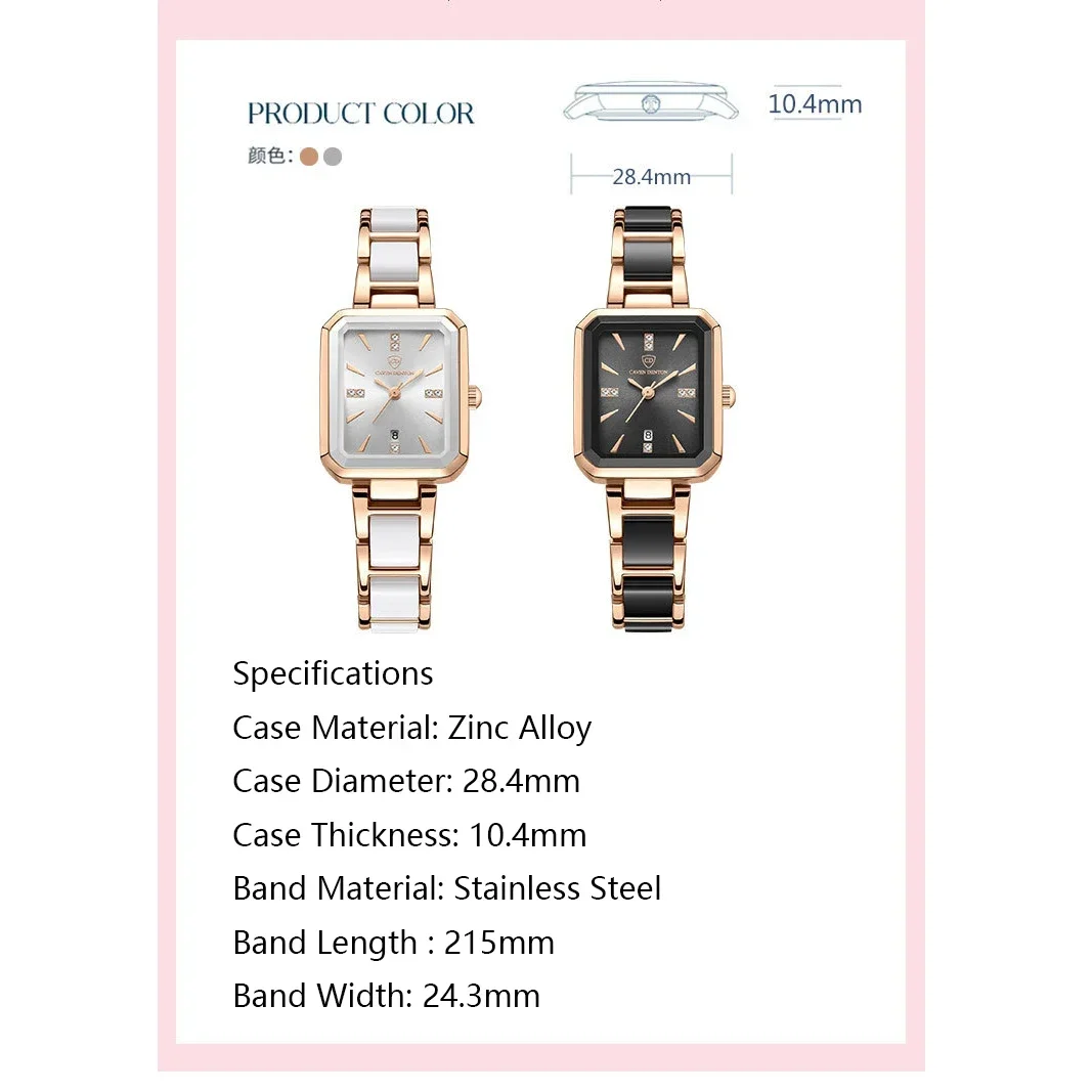 2024 Ceramics Elegant Watch for Women Luxury Brand Waterproof Square Black Ladies Wristwatches Relogio Feminino