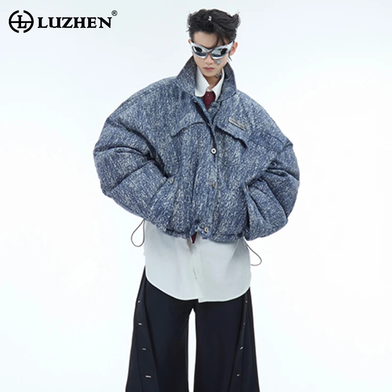 LUZHEN Niche Design Washed Vintage Denim Padded Jackets Short Curved Sleeve Windproof Drawstring Adjustable Outerwear LZ7887