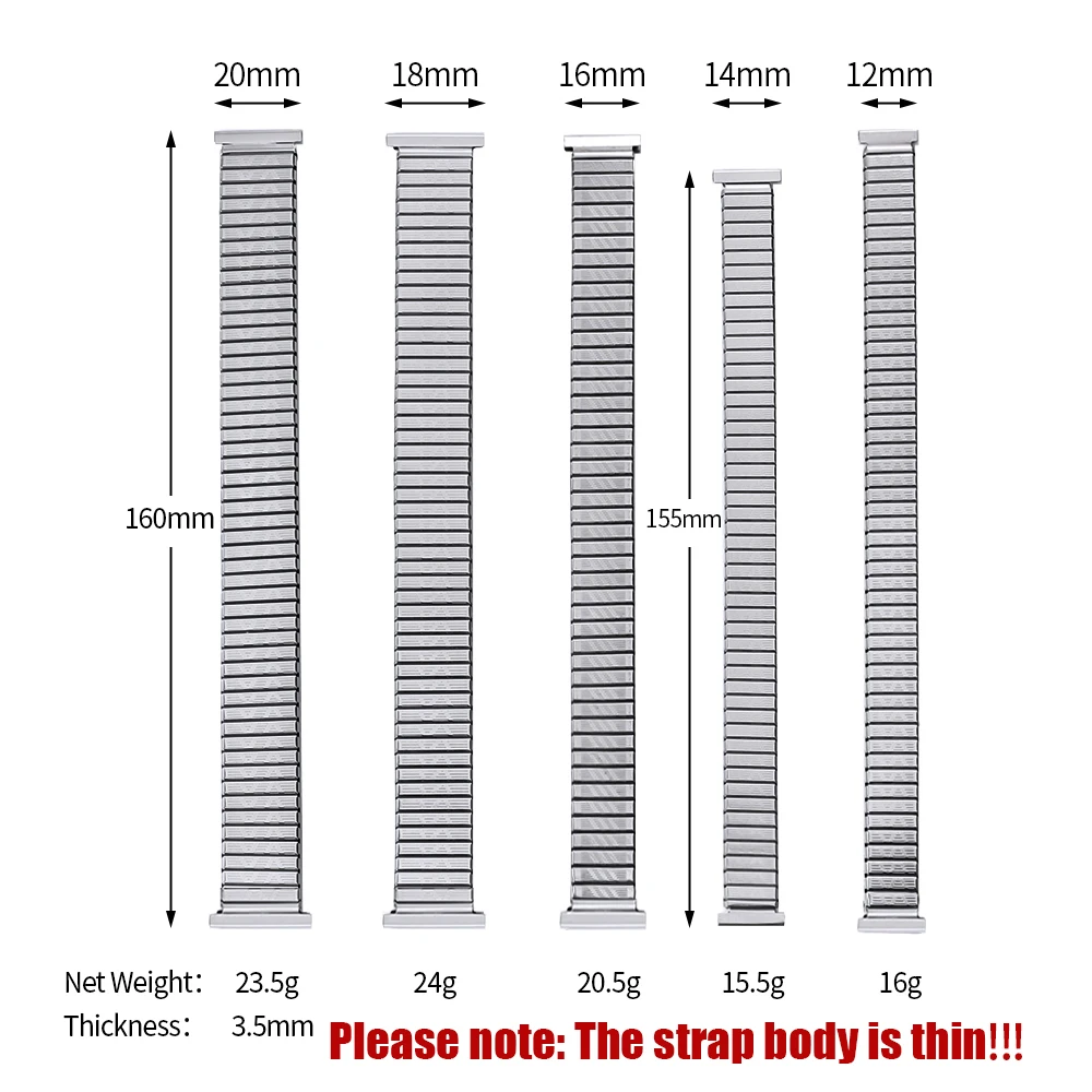12/14mm 16mm 18mm 20mm Edelstahl elastisches Stretchband Metall Expansion Silber Gold Armband für Huawei Männer Frauen Armband – Detail 1