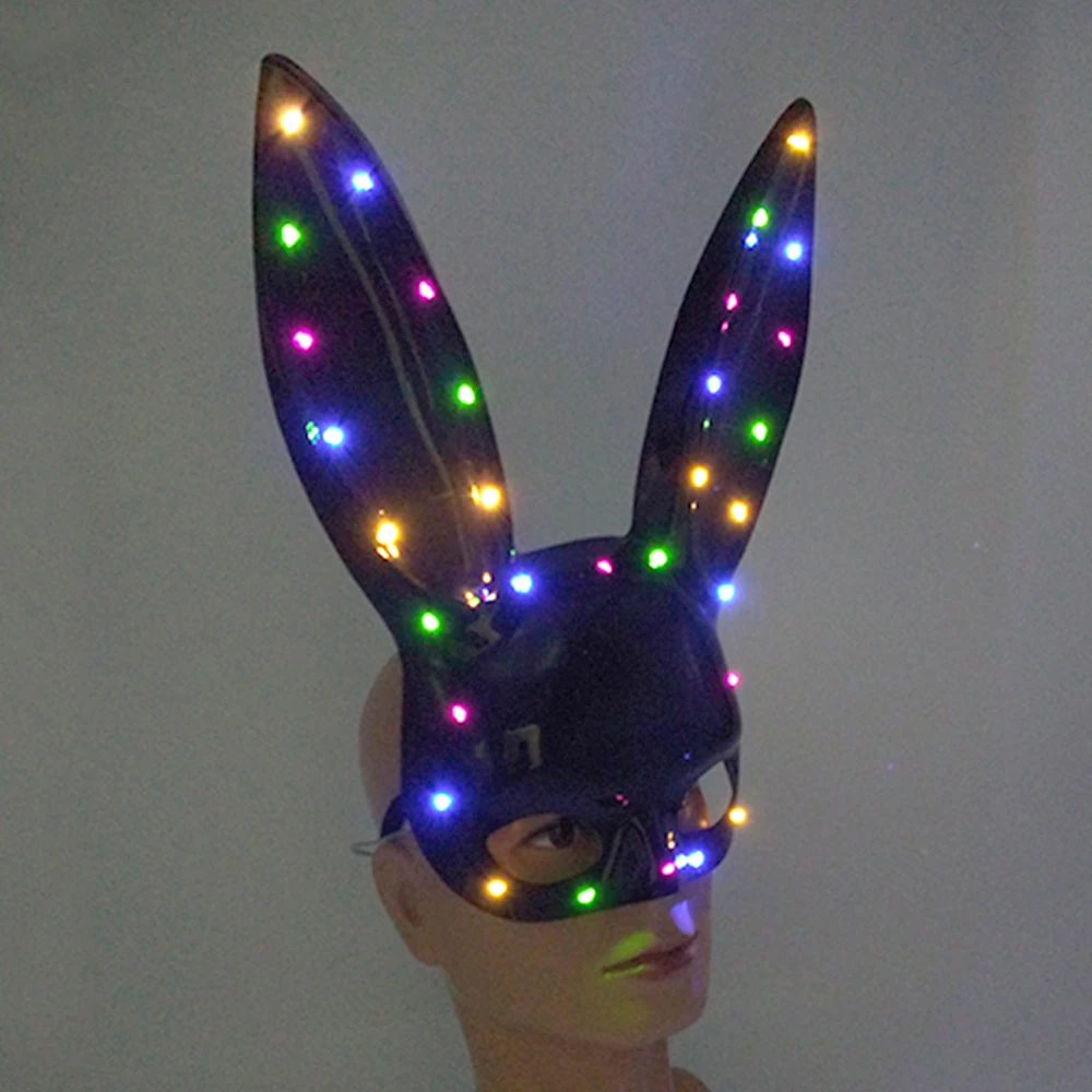 Sexy Glowing Carnival Animal Mask LED Luminous Bunny Mask Half Face Neon Light Up Rabbit Ears Mask Halloween Bar Party Supplies