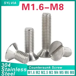 50/ 20/ 10pcs M1.6 M2 M2.5 M3 M4 M5 M6 M8 304 stainless Steel Metric Threaded Slotted Flat Countersunk Head Screw Bolt GB68