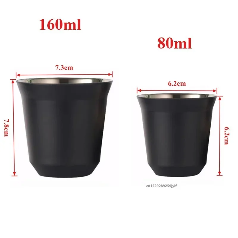 1pc 80ml/160ml Flat Bottom Cup Stainless Steel Double-layer Inner Tank Capsule Coffee Cup High-grade Solid Color Water Cup