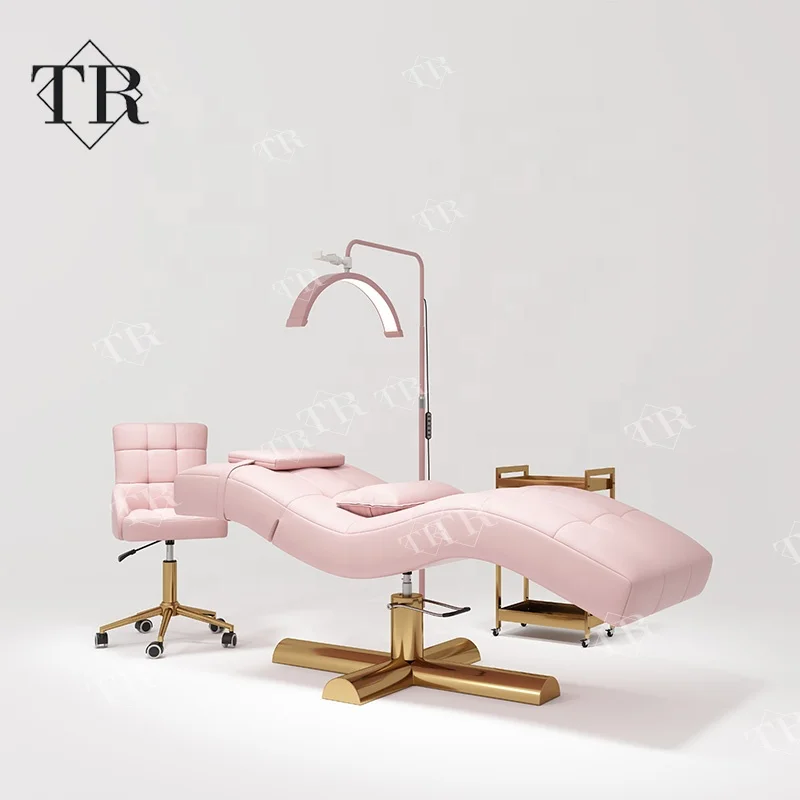 Turri Comlete Set Custom Foldable Adjustable Beauty Lashista Eyelash Massage Table Spa Salons Facial Chair Pink Curve Lash Bed