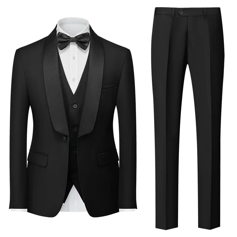 Europe and United States New Double Split Dress Three-piece Suit Korean Slim Green Collar Wedding Men's Suit Three-piece Suit.