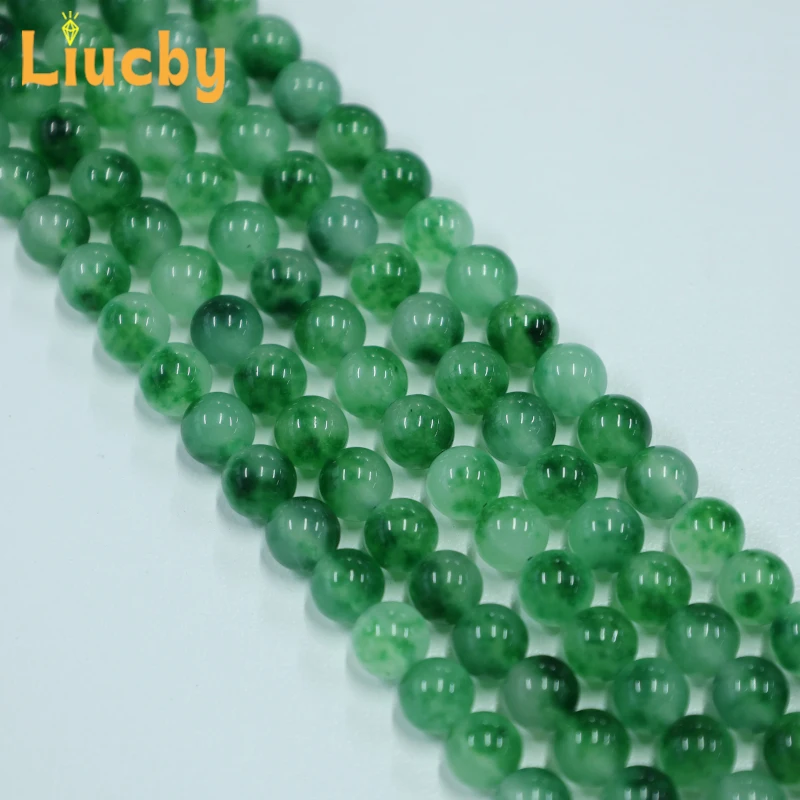Grüne, schwebende Blumen-Jade-Perlen aus Naturstein, glatte Perlen für die Schmuckherstellung, DIY-Zubehör, Schlüsselanhänger, 15'' Strang, 6/8/10/12/14 mm – Detail 6