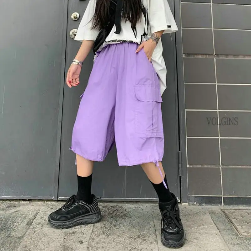 

Cargo Shorts Men Women 2023 Summer Korean Style High Waist Casual Straight Wide Leg Students Loose Wild Pants