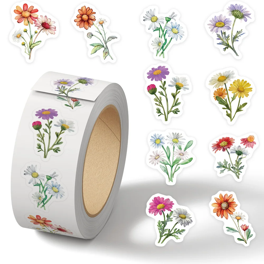

500pcs/Roll Daisy Wildflowers Cartoon Sealing Stickers DIY PVC Laptop Decals Decoration Reward Gift Toy