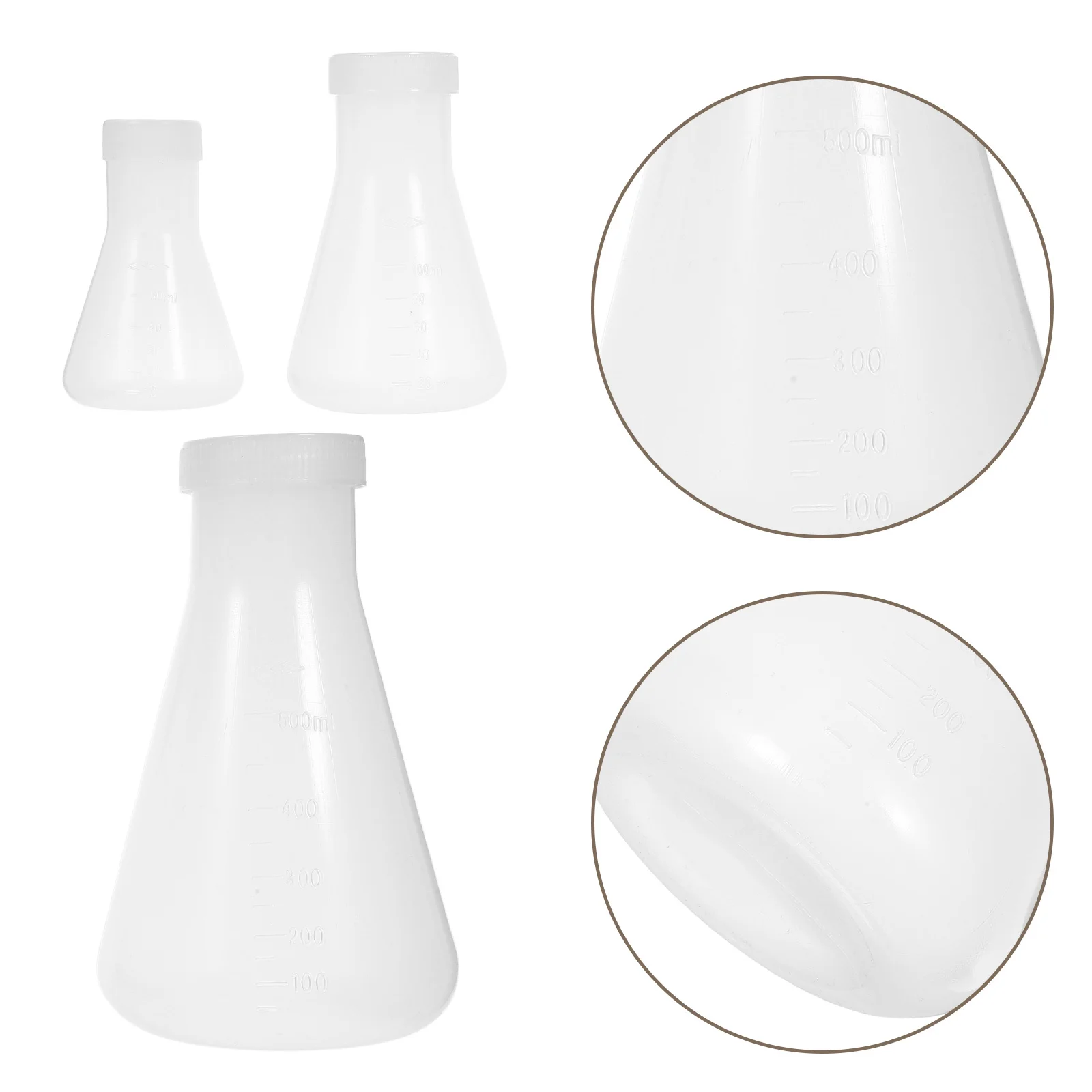 

3Pcs Plastic Flask Conical Flask with Screw for Laboratory Students Experiment Chemistry White (50ml+100ml+500ml)