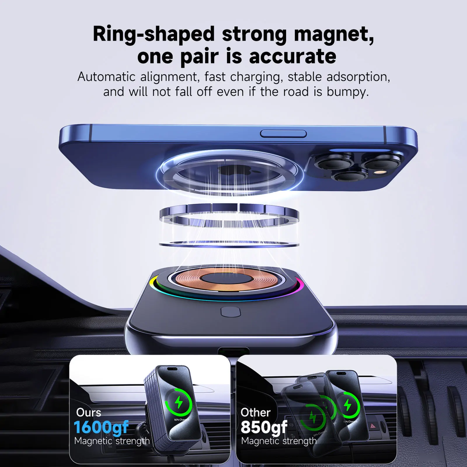 Qi2 Ice Cooling Magnetic Wireless Car Charger, Fast Charging Station, iPhone 16, 15, 14, 13, 12, Pro Max, Phone Holder Stand