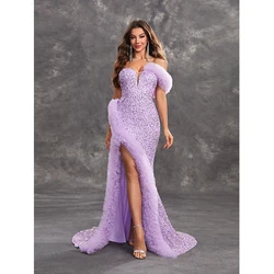 2024 Sexy Elegant Women One shoulder High Split Purple Sequined Cocktail Prom Evening Party Formal Occasion Mermaid Long dresses