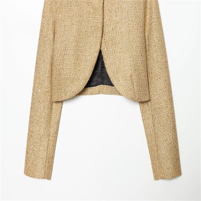 Herfst/Winter 2025, modieus, elegant, hoogwaardig metallic draadgestructureerd kort jack voor dames