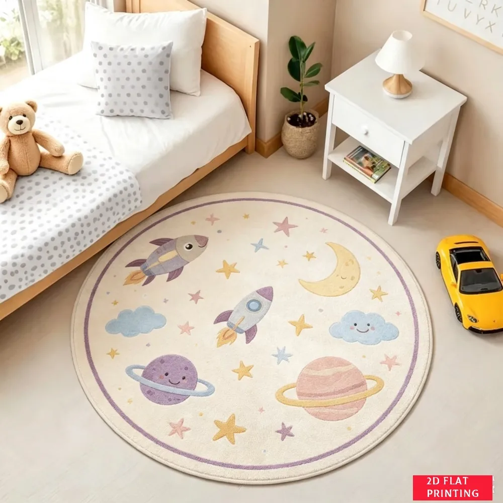 Woodland Deer Rabbit Squirrel Hedgehog Floral Border Round Rug For Cozy Bedroom Featuring Gentle Forest Carpet Warmth