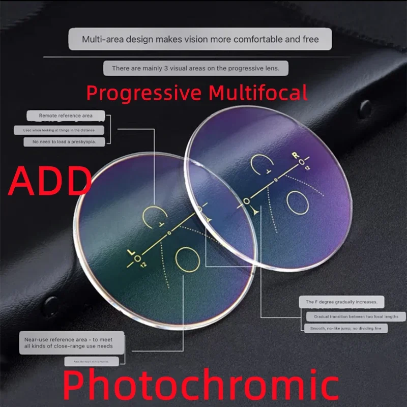 1.56 1.61 1.67ADD Photochromic progressive multifocal reading glasses are used for the eyes to see far and near color lenses