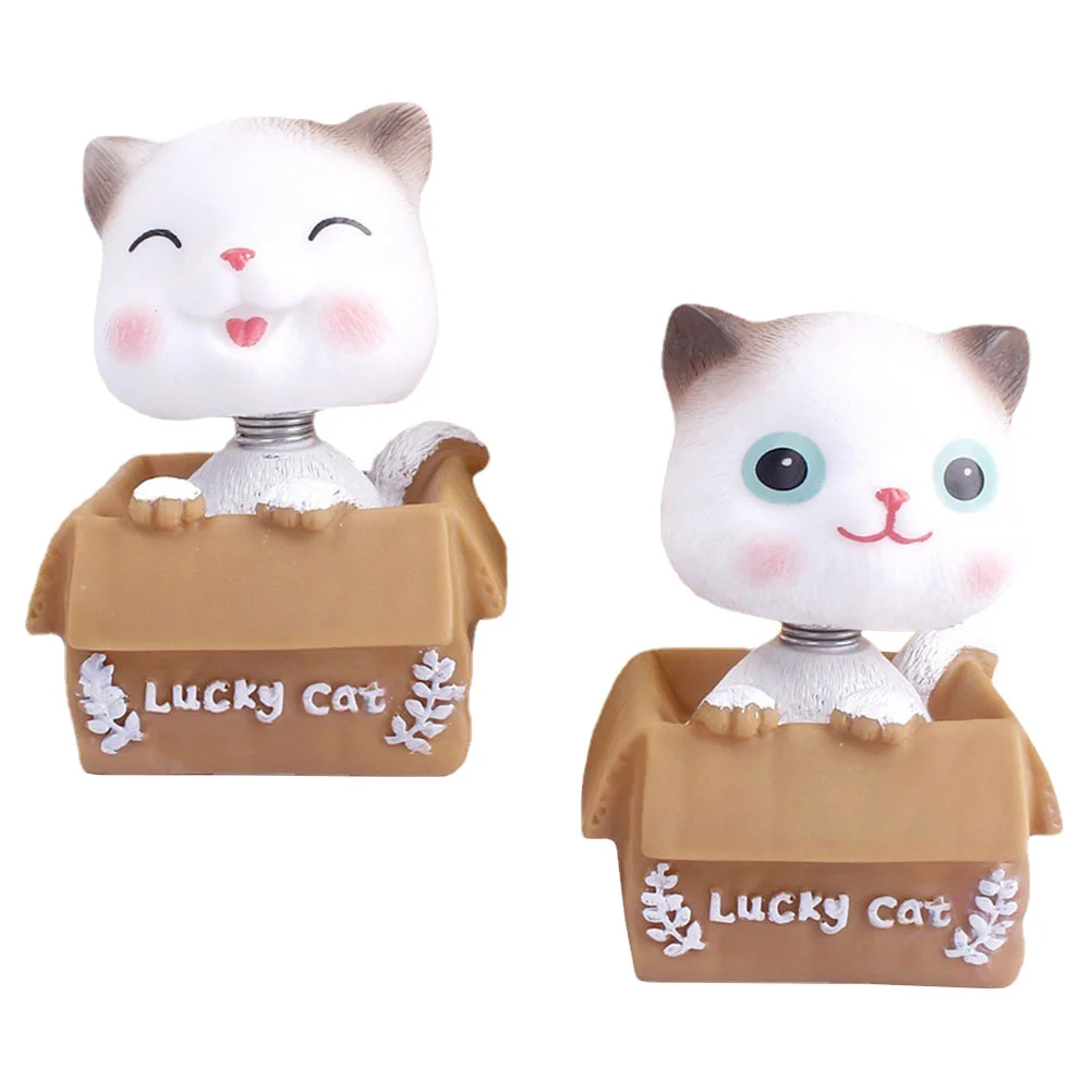 2 Pcs Bobble Cat Car Decoration Figures Classic Colors Vivid Appearance Cute Mini Vinyl Figurines Home Decor Tabletop Gift