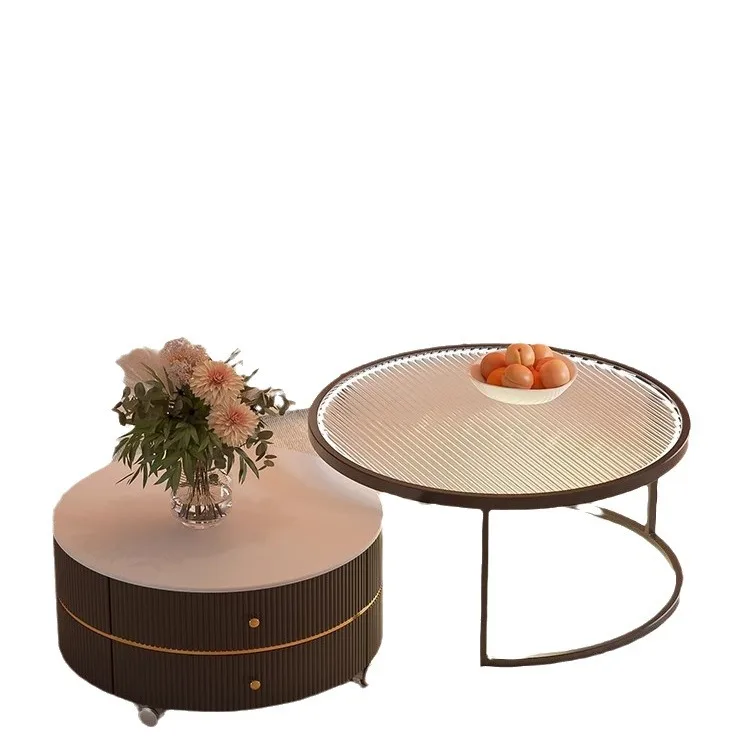 Cream wind Internet celebrity rock slab coffee table living room 2023 new small apartment household removable simple round glass