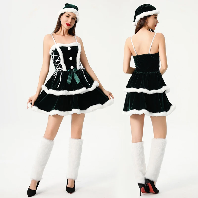 كرنفال عطلة سانتا كلوز لسيدة زي متعددة عيد الميلاد لطيف لوليتا المخملية ثوب تأثيري هالوين فستان حفلة تنكرية