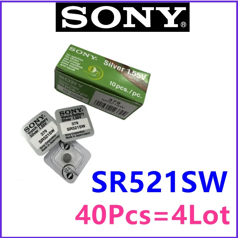 40PCS Original SONY LR521 SR521 Button Batteries SR521SW 379A 379 179 SR63 1.55V Alkaline Coin Cell Silver Oxide Watch