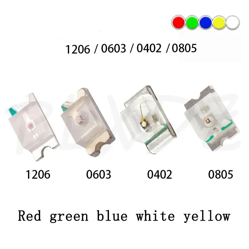 100pcs 0402 0603 0805 1206 SMD LED Red Yellow Green White Blue  Light Emitting Diode Good Quality