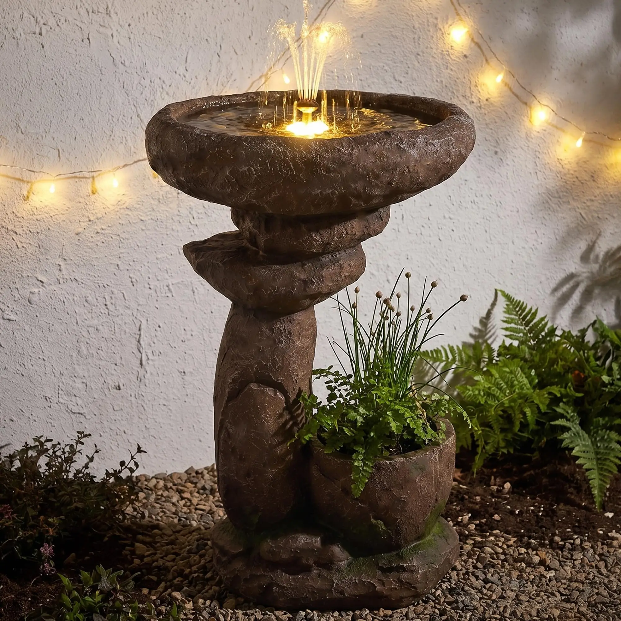 r Bird Bath Fountain, Water Fountain Outdoor with LED Lights