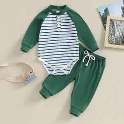 Baby Boy Clothes 3 6 9 12 18 Months Striped Romper Pants Set Long Sleeve Button Bodysuit Infant Fall Winter Outfits