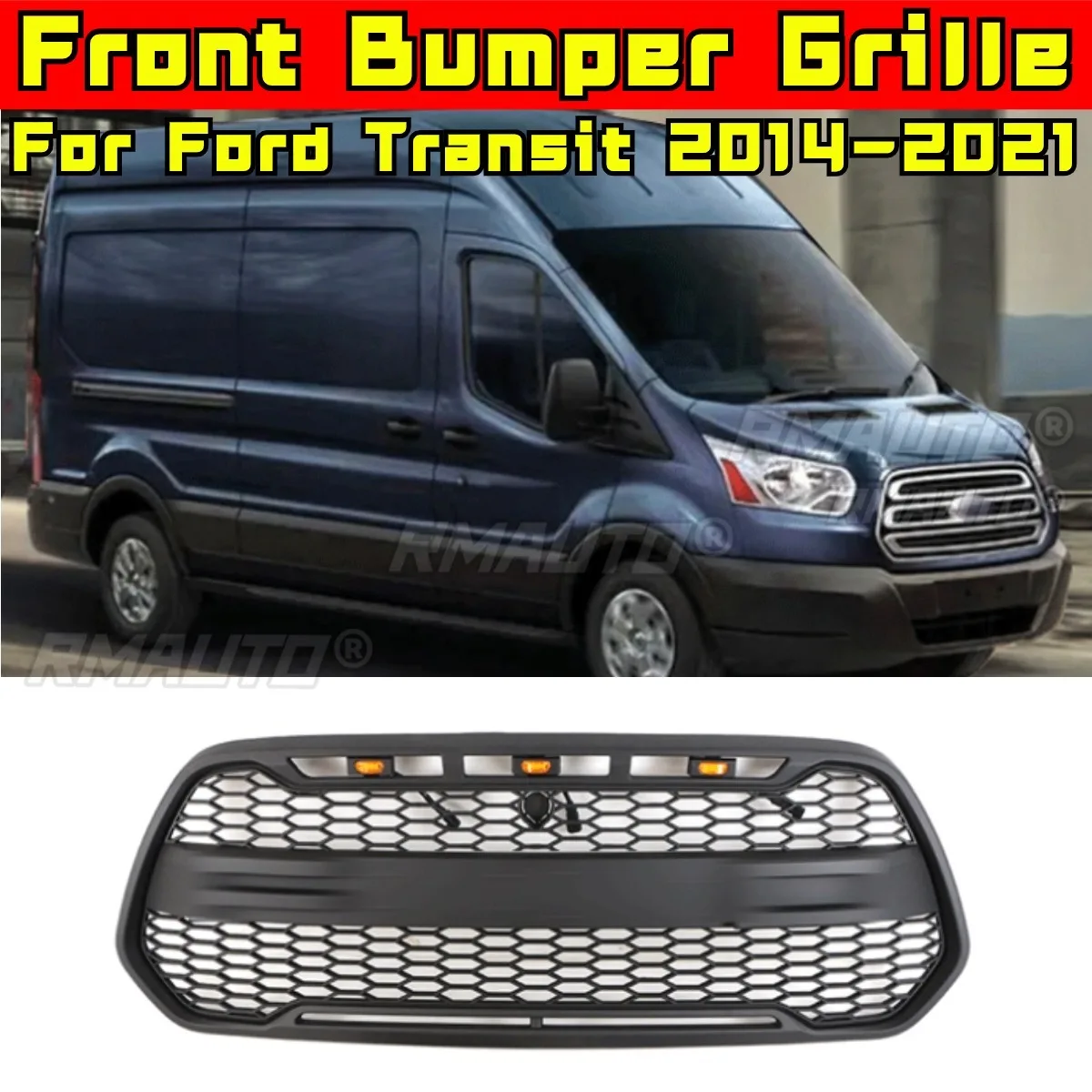 For Transit Bumper Grill Car Front Bumper Racing Grille Grillg Body Kit for Ford Transit 2014-2021 North America CUSTOM Edition - view 3