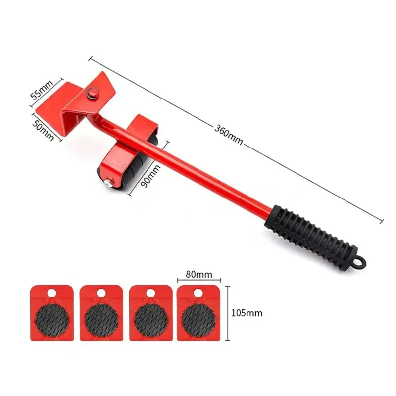 5 PCS Heavy Duty Furniture Lifter Furniture Moving Transport Roller Set Wheel Bar Mover Moving Heavy Stuffs Device Hand Tool