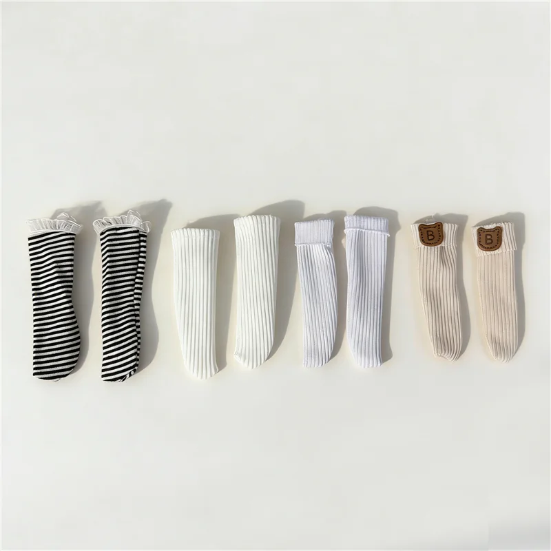 1 Pair Black White Stripe Socks 1/6 BJD Doll Threaded Socks White Socks Piled Socks Long Socks for Yosd 30CM Doll Accessories