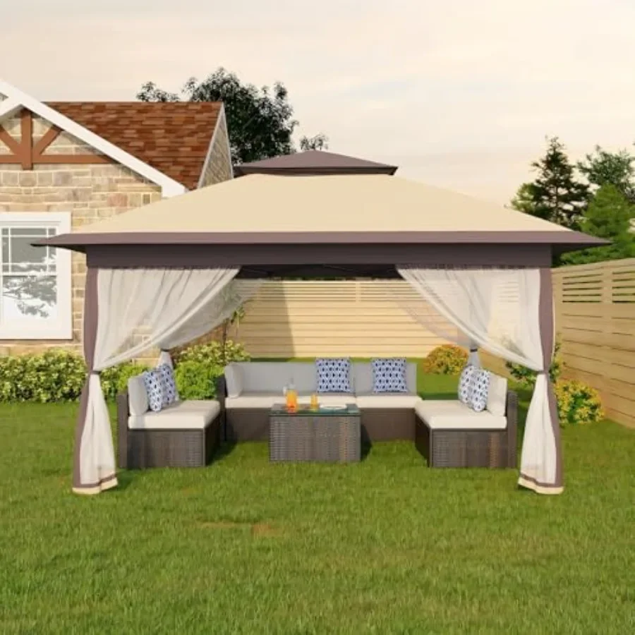 Tent 13x13 Feet Pop Up Gazebo One-Push Setup with 4 Sand Bags for Backyard Parties and BBQs Mosquito Netting Height Adjustable