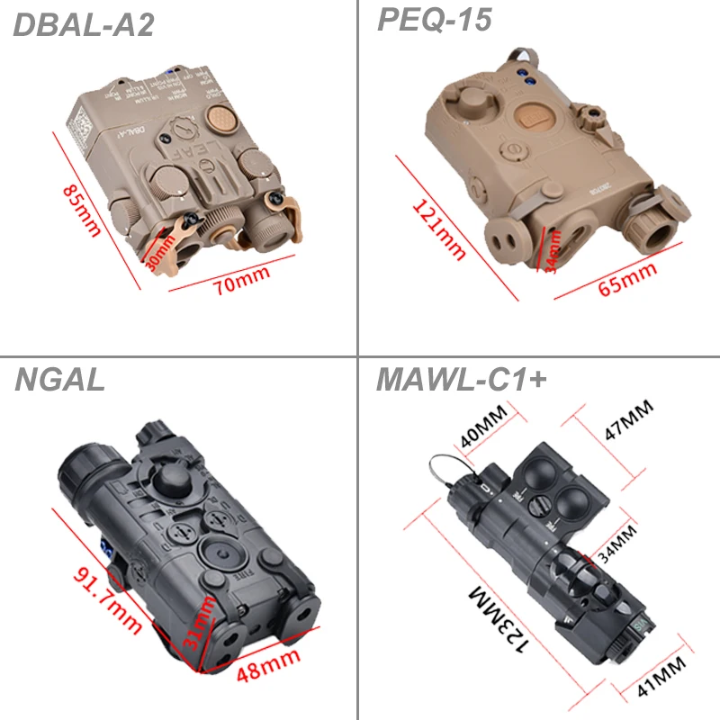 Tactical PEQ NGAL DBAL A2 MAWL C1 Dummy Laser Box 16340 CR123A Battery Case No function Fit Hunting 20mm Rail Decorative Weapon
