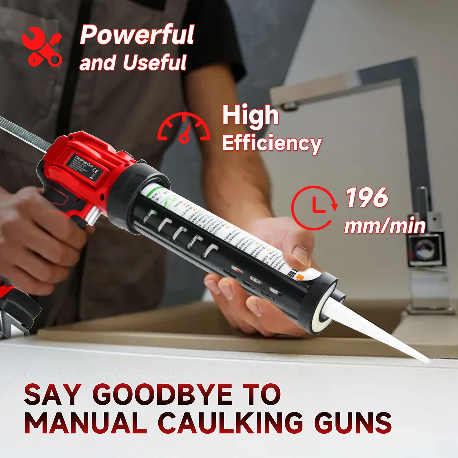 Cordless Caulking Gun for Makita 18V Battery with LED Light 4 Adjustable Speed Adhesive Gun 10oz/300ml Silicone Gun (No Battery)