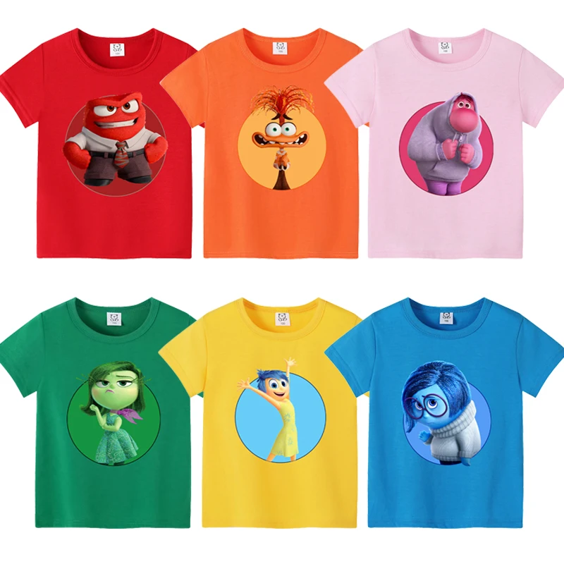 Inside Out 2 Disney Children T Shirt Boys Girls Clothes Tops Cotton Short Sleeve Summer Cartoon Anime Kids Cute Birthday Gifts