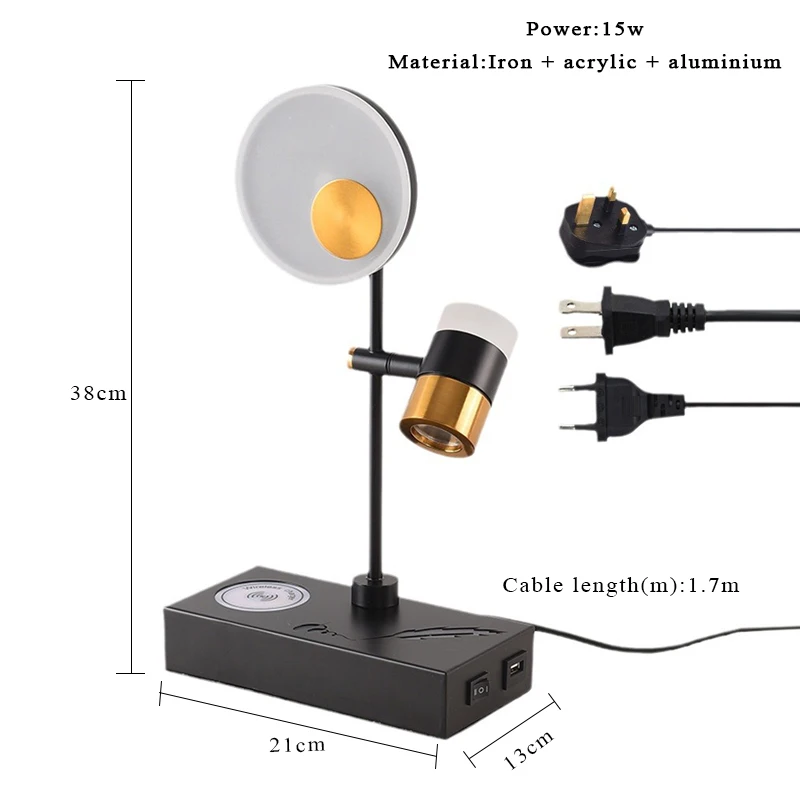 ﻿   3 ألوان مصباح أرضي حديث 360 درجة ضوء أرضي دوار واجهة USB لمبة مكتب أسود دراسة غرفة المعيشة ديكور غرفة معدنية