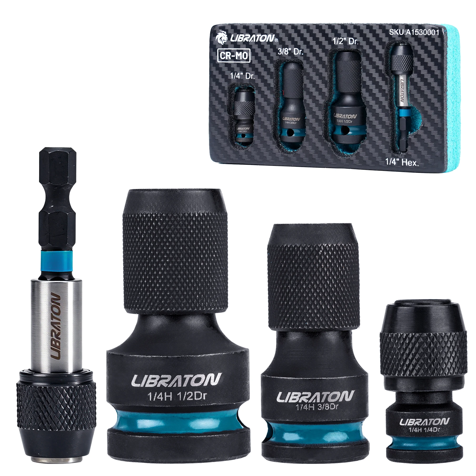 

4 шт., 1/4 ударный шестигранный преобразователь, универсальный адаптер для ударного гайковерта, 1/4 дюйма, 3/8 дюйма, 1/2 дюйма, шестигранная головка, быстросменный держатель ударных бит