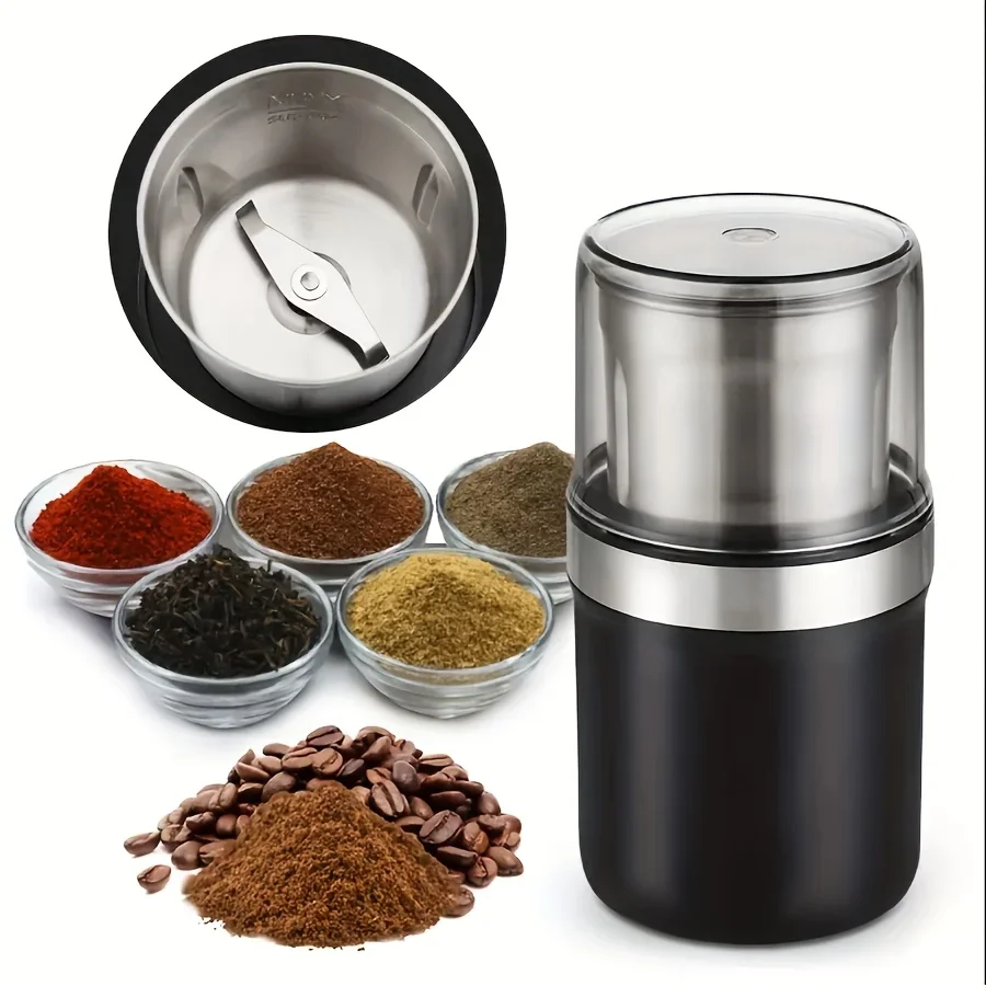 Coffee Grinder, Spice Grinder, 300 Watt Powerful Electric 304 Stainless Steel 3.53 Oz Capacity Removable Cup