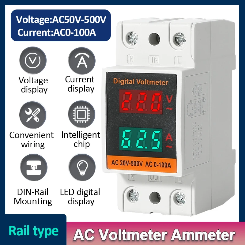 

Цифровой вольтметр Амперметр Электрический измеритель переменного тока 60-500 в переменный ток 0-а измеритель напряжения тока тестер Din-рейка двойной дисплей монитор переменного тока