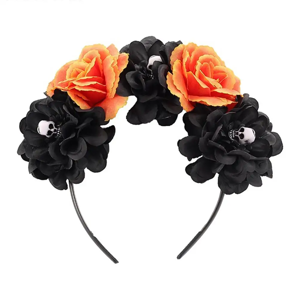 Skull Rose Haarbanden & Ketting Set Halloween Party Kostuum Hoofddeksels Horror Rekwisieten Mexicaanse Roze Bloem Kroon Hoofdband Nieuwigheid