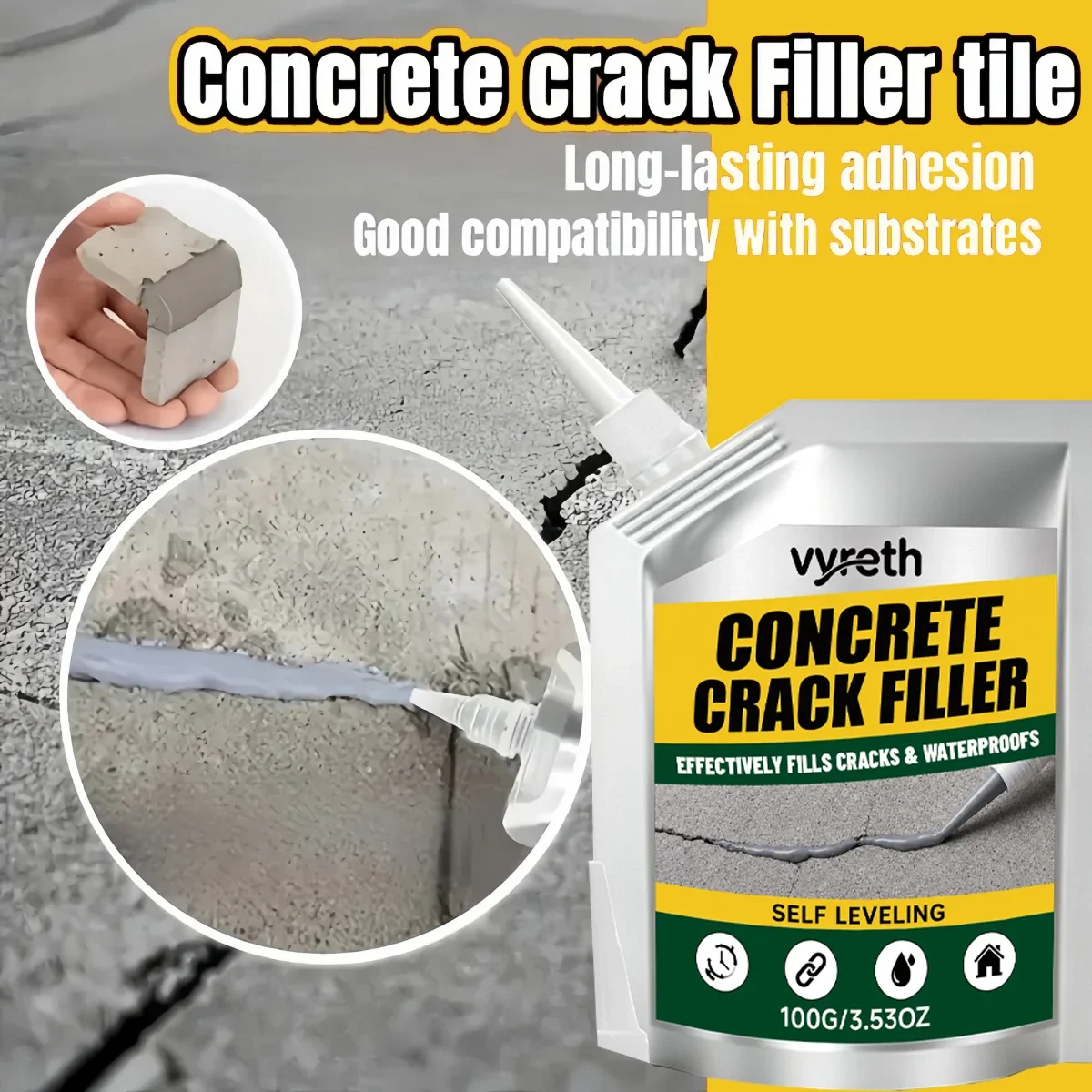Concrete Crack Filler Self Leveling Cement Crack Filler, Slab Concrete Waterproof Repair Sealant for Outdoor Indoor Quick Drying